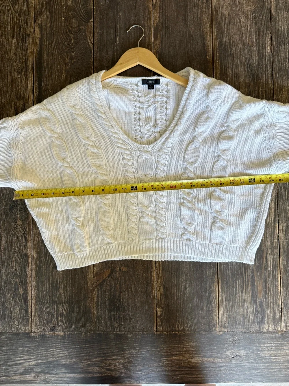 J.Crew Cropped V-Neck Cable-Knit Sweater White Size L